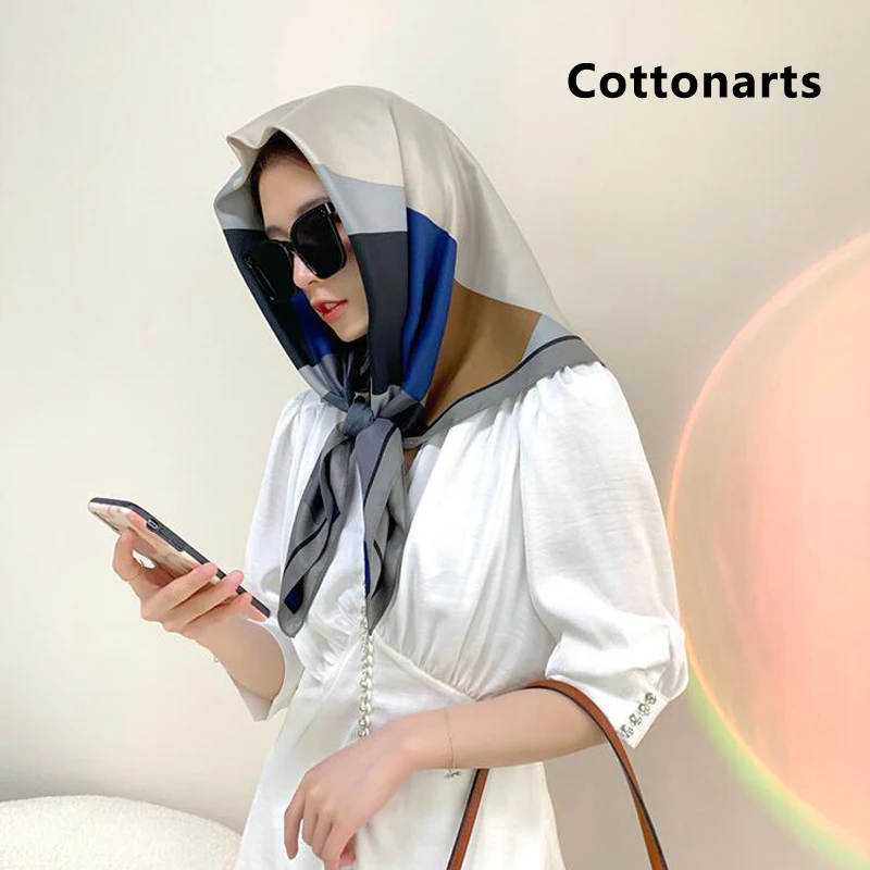

Designer Geometric Color Block Women's Bandana Double-sided Printing 90CM Square Scarf Office Lady Neck Scarves Lady Wrap Scarf
