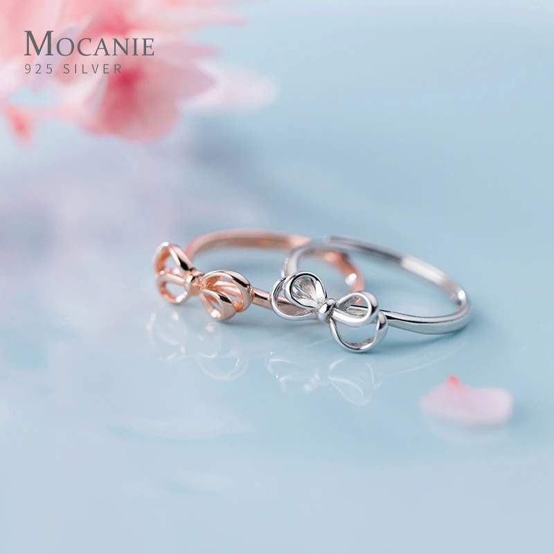 

Mocanie Real 925 Sterling Silver Exquisite Cute Bowknot Opening Ring for Women Free Size Finger Ring Fine Jewelry Student Gift