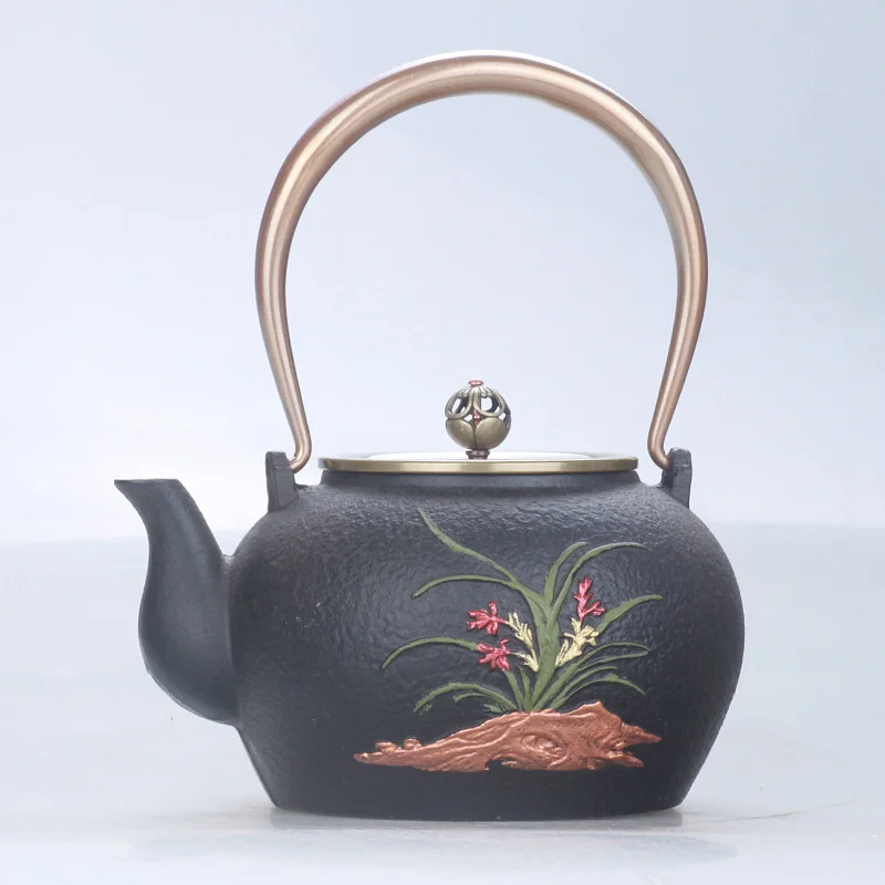 Чугунный чайник окислительная пленка Орхидея Бабочка двойной медный для