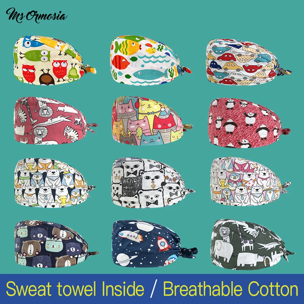 

2020 Новая мода хлопок милая сова мультфильм печать шляпы регулируемый скраб шляпа Салон красоты Рабочая кепка лаборатория pet магазин Скраб К...