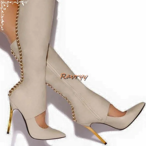 Женские сапоги до середины икры на высоком каблуке-шпильке с острым носком и