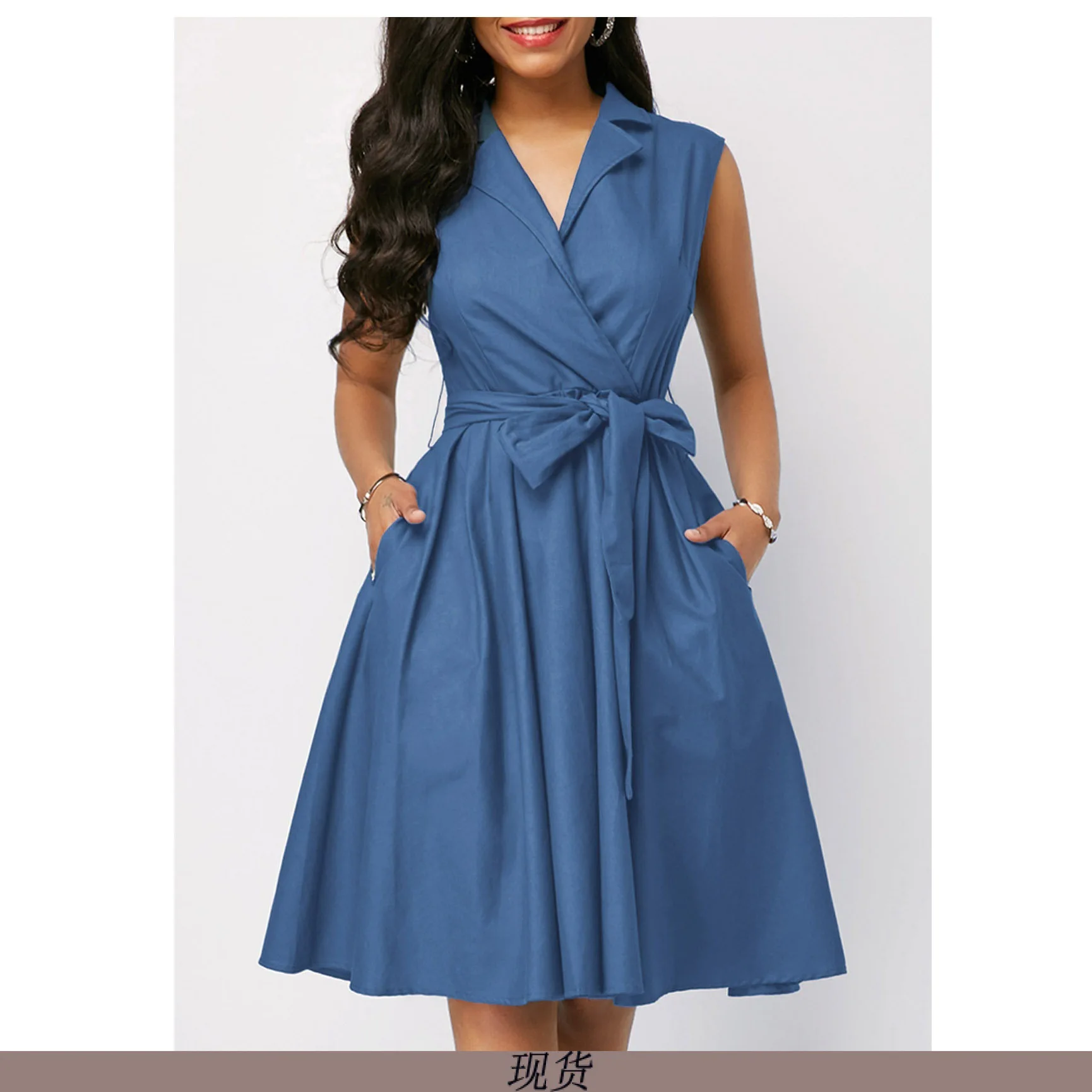 

Женское однотонное плиссированное платье на пуговицах, ТРАПЕЦИЕВИДНОЕ элегантное Однотонное Платье До Колена без рукавов, лето 2021