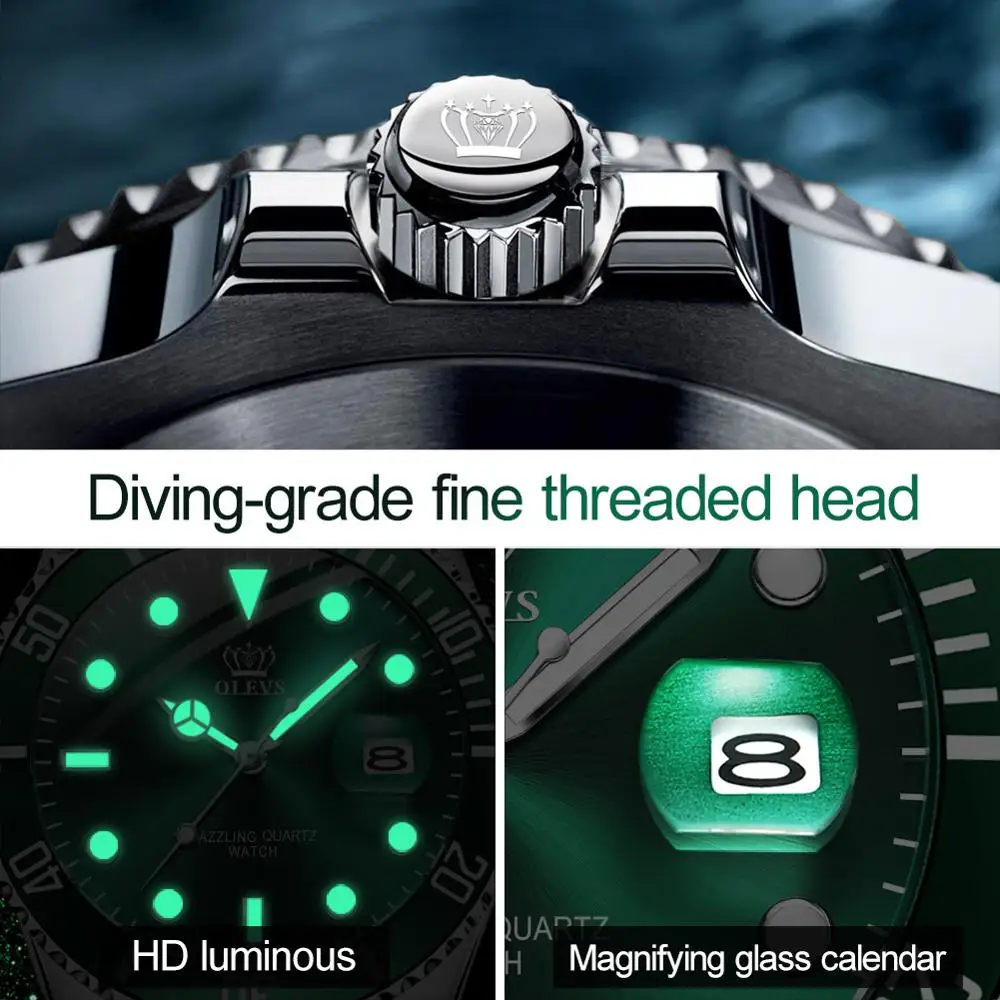 

OLEVS Fashion Green / Black Business Men's Watch Quartz Luminous Hands Automatic Date Imported Waterproof Watch