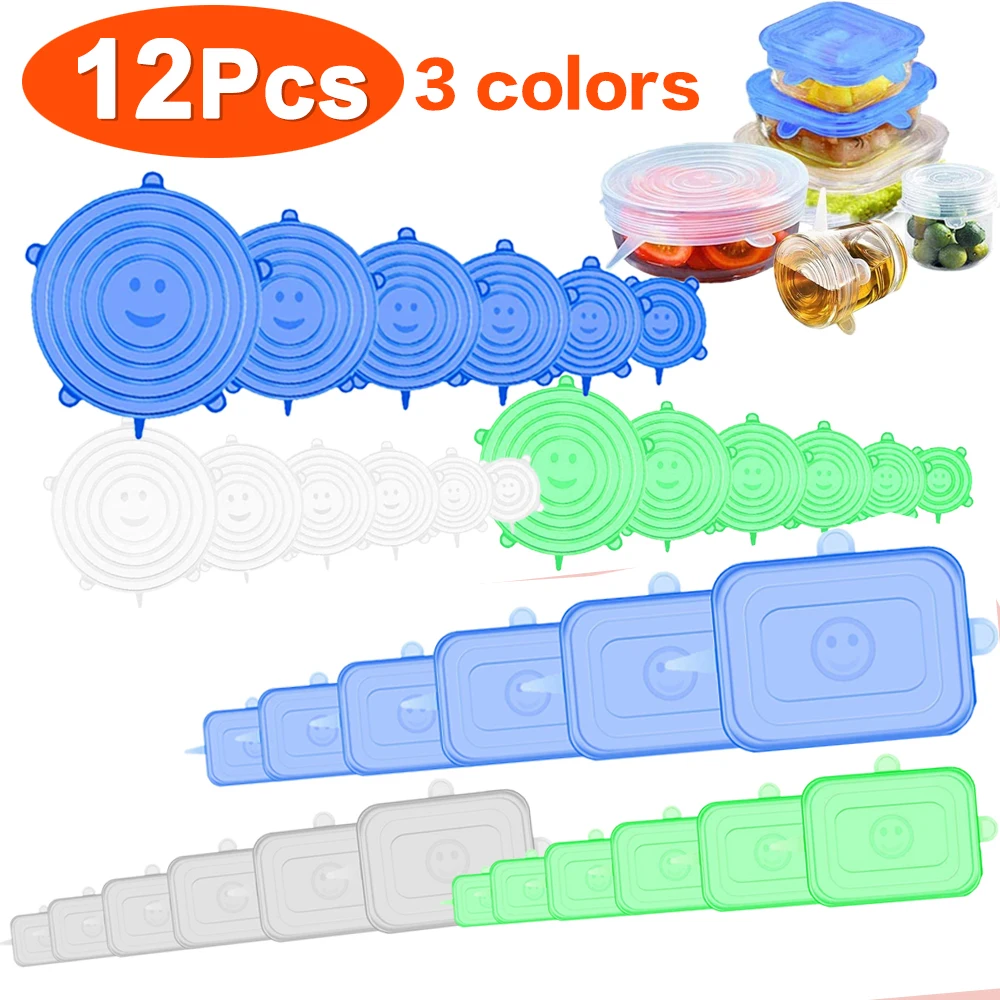 6/12 pcs involucro da cucina tappi in Silicone per conservazione fresca coperchio per alimenti in