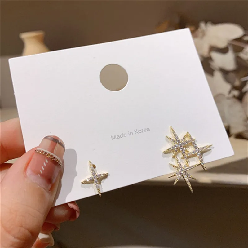 

S925 Silver Needle Temperament Net Red Diamond Star Awn Earrings Female Korean Super Fairy Asymmetric Earrings New Trendsette