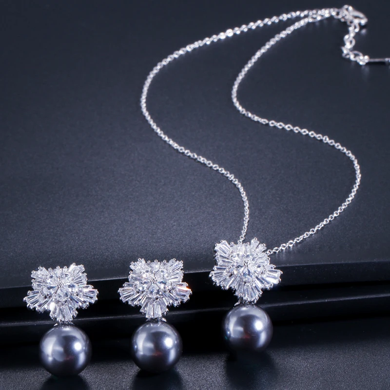 BeaQueen сверкающие кубические циркониевые большие круглые серые жемчужные серьги и