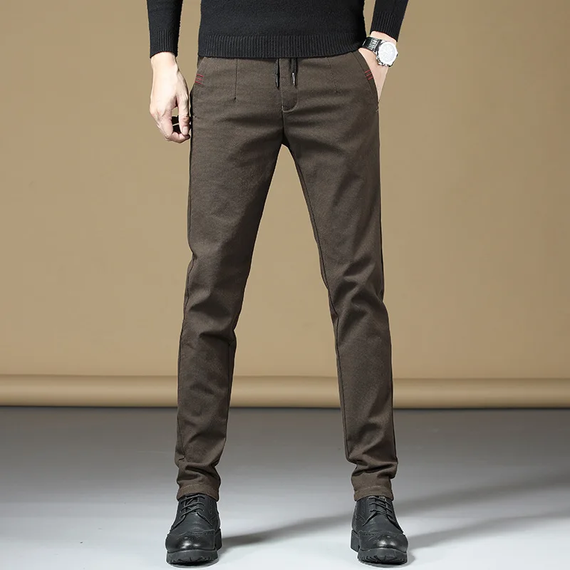 

Black brown pants man Straight regular fit elastic waist Thin men's summer pants fashion korea style 2021 suit pants trousers