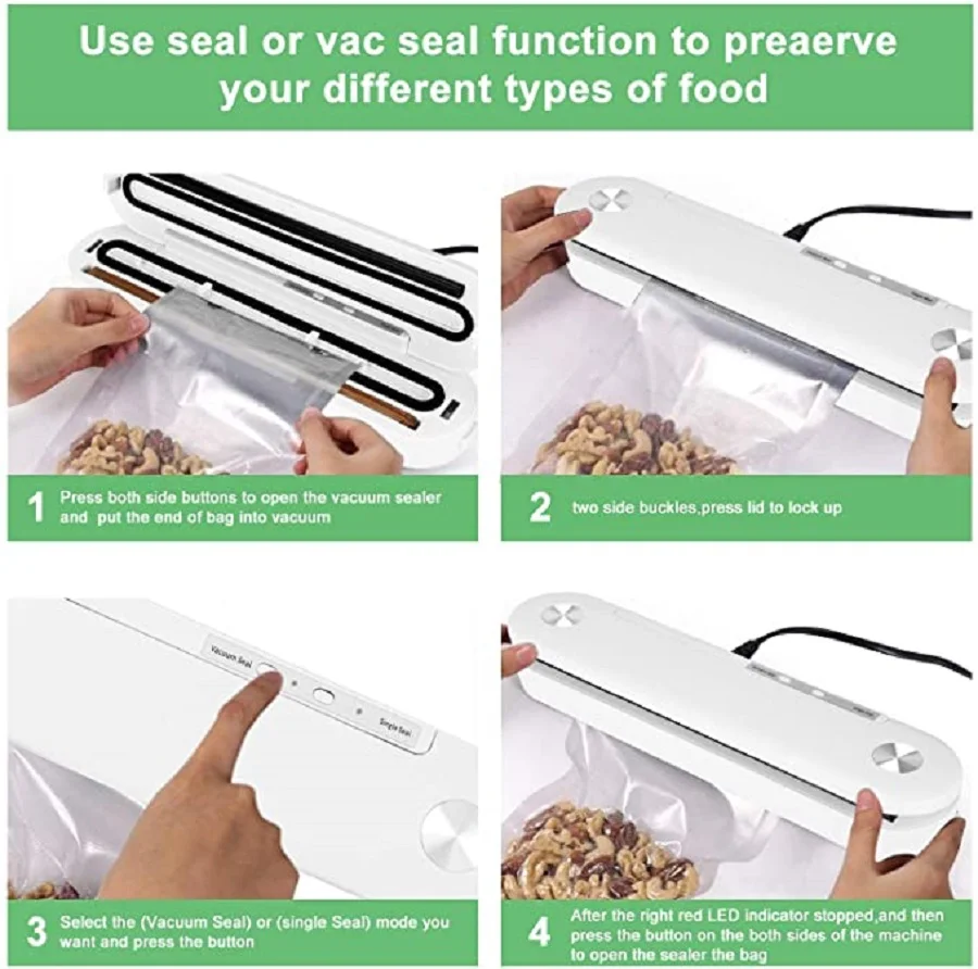

Kitchen Household Automatic Vacuum Fresh-keeping Sealing Machine Food Preservation Portable Heat Sealer with 10 Seal Pockets