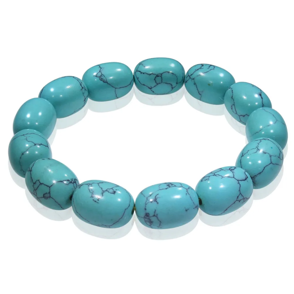 Подлинная нить бирюза браслет Баррель бусы для женщин или мужчин Шарм Исцеление большие браслеты с бирюзой Прямая поставка TR398