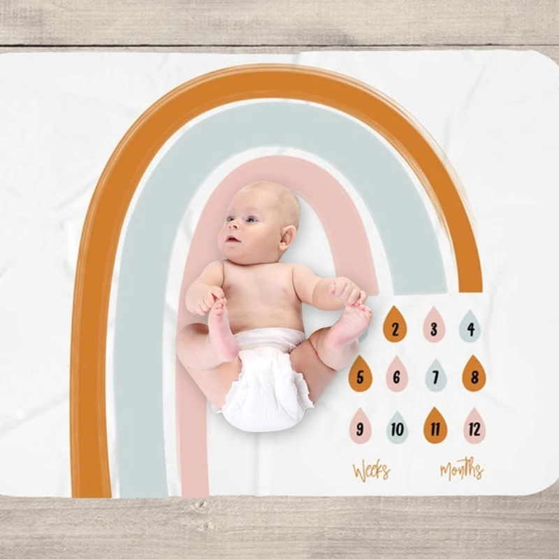 

Baby Monthly Record Growth Milestone Blanket Newborn Swaddle Wrap Photography Props Creative Rainbow Background Cloth