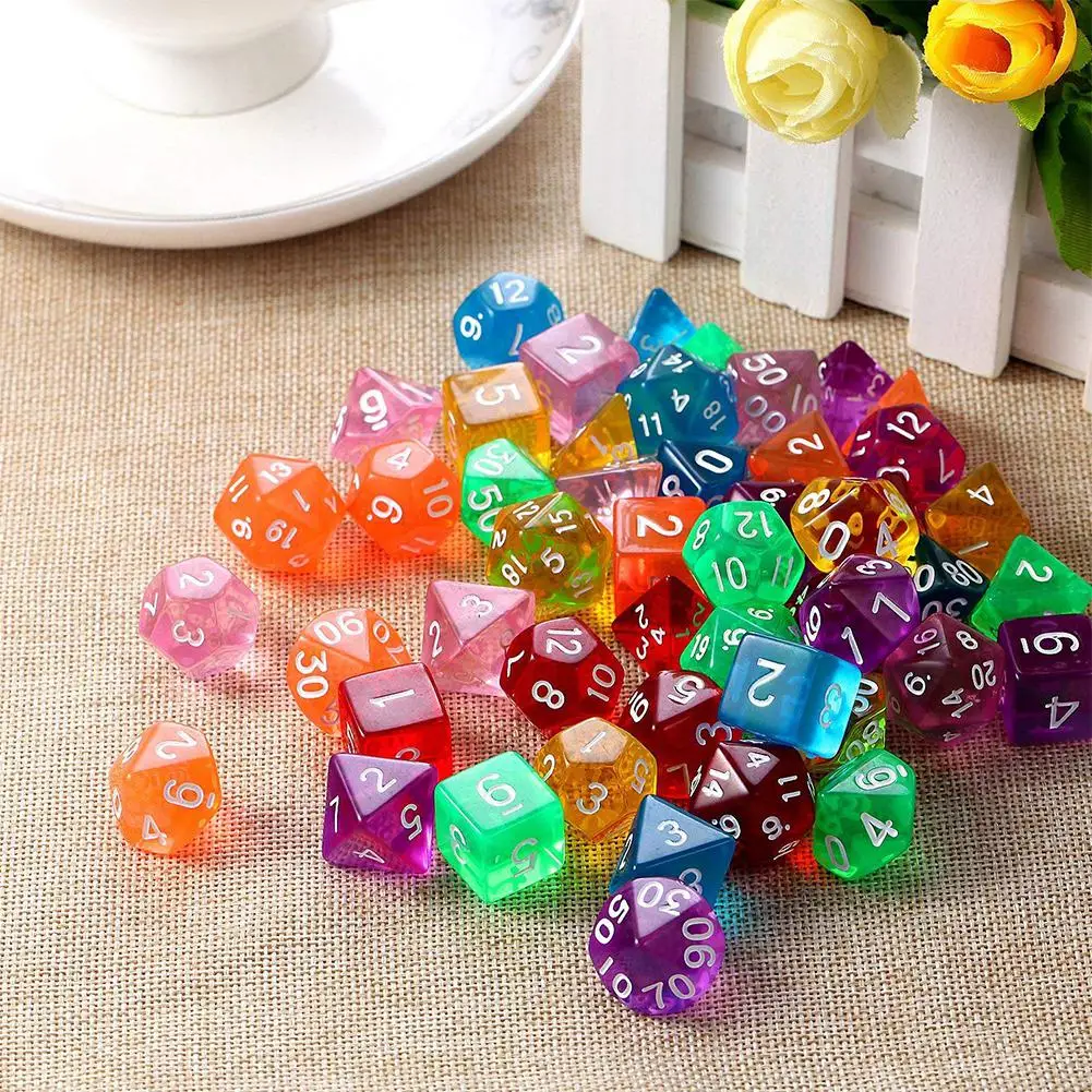 7 шт./компл. набор полупрозрачных многогранных кубиков для Dungeons Dragons Pathfinder D & RPG (D4 D6
