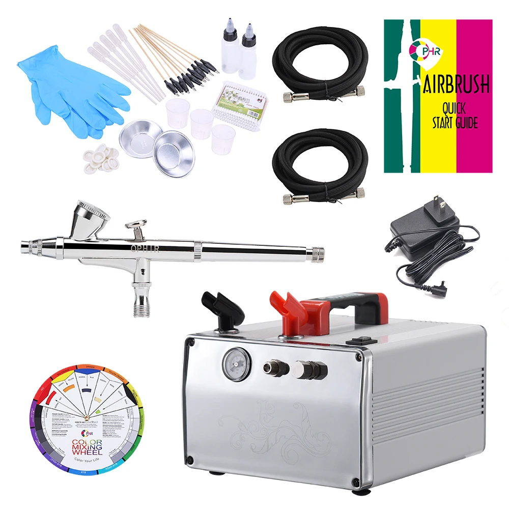 

OPHIR Dual Action Airbrush Gravity Paint Gun Kit & DC 12V Compressor & Color Wheel & Airbrush Accessories for Model AC062W