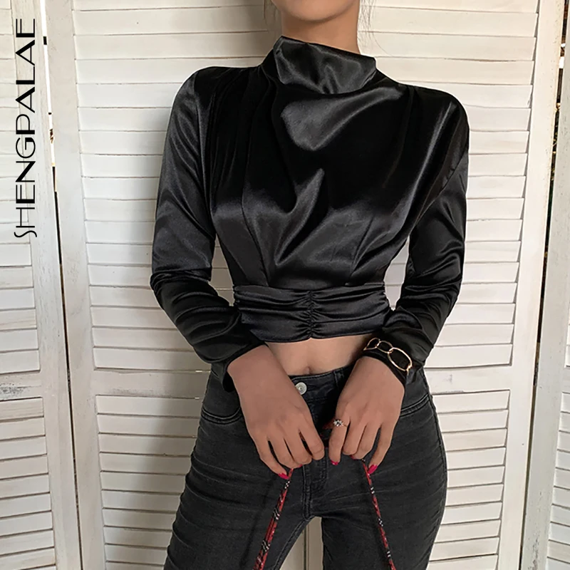 SHENGPALAE 2020 Новая мода весна тонкая винтажная Черная Женская водолазка