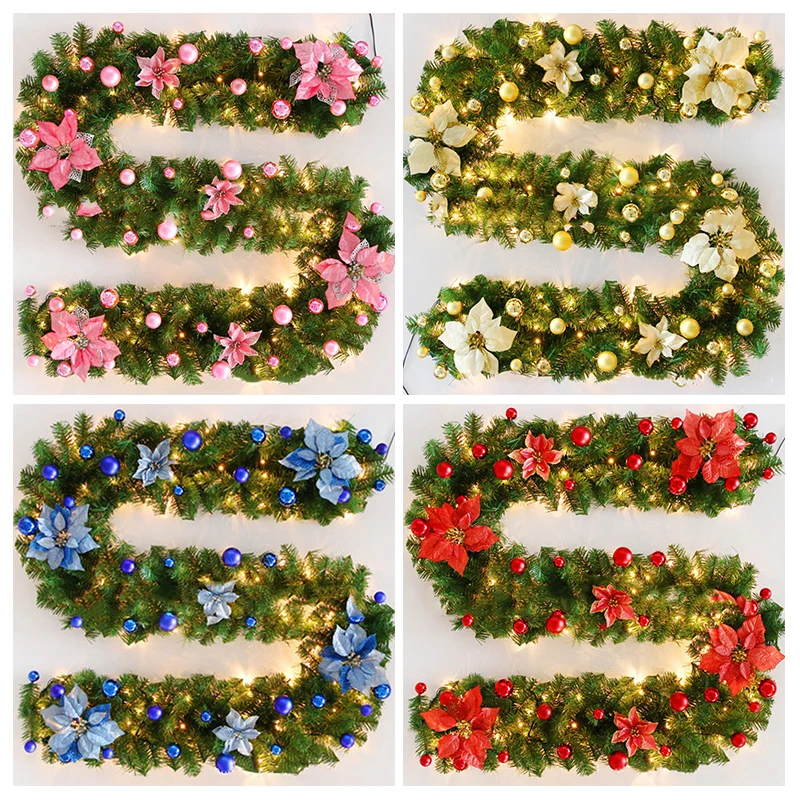

2.7m (9ft) Artificial Wreaths Christmas Garland Fireplace Wreath For Xmas New Year Tree Home Party Decoration Pendant Ornament