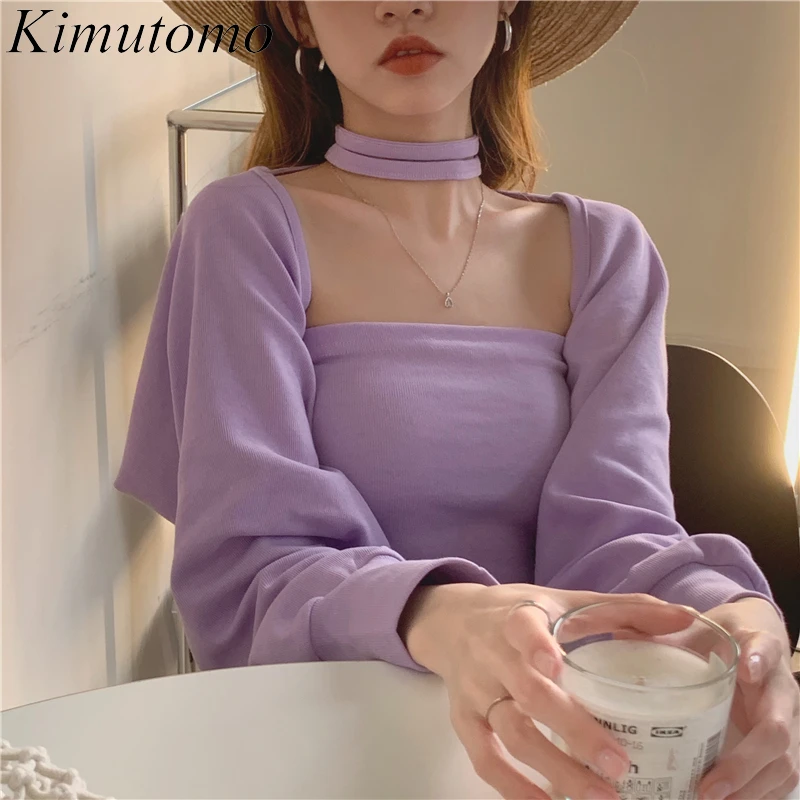 

Kimutomo женские комплекты осень 2021 Корейская Милая темпераментная Дамская однотонная крутая стильная шаль пиджак короткий топ из двух частей