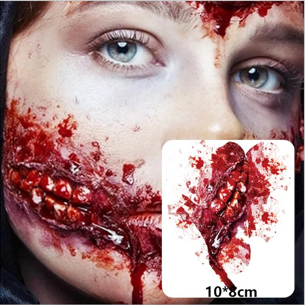GH Halloween Party Decoration Zombie Scars Tattoos with Fake Scab Bloody Makeup Props Wound Scary Blood Injury Sticker | Дом и сад
