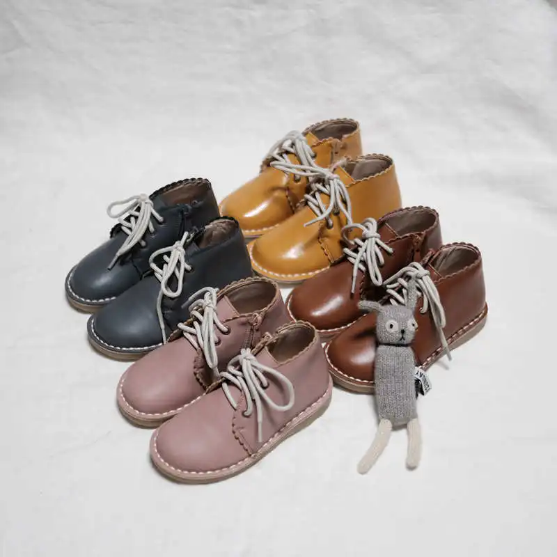 Genuine Leather Children's boots hand-made Cowhide Girls casual boots Boy's riding boots Student kids shoes