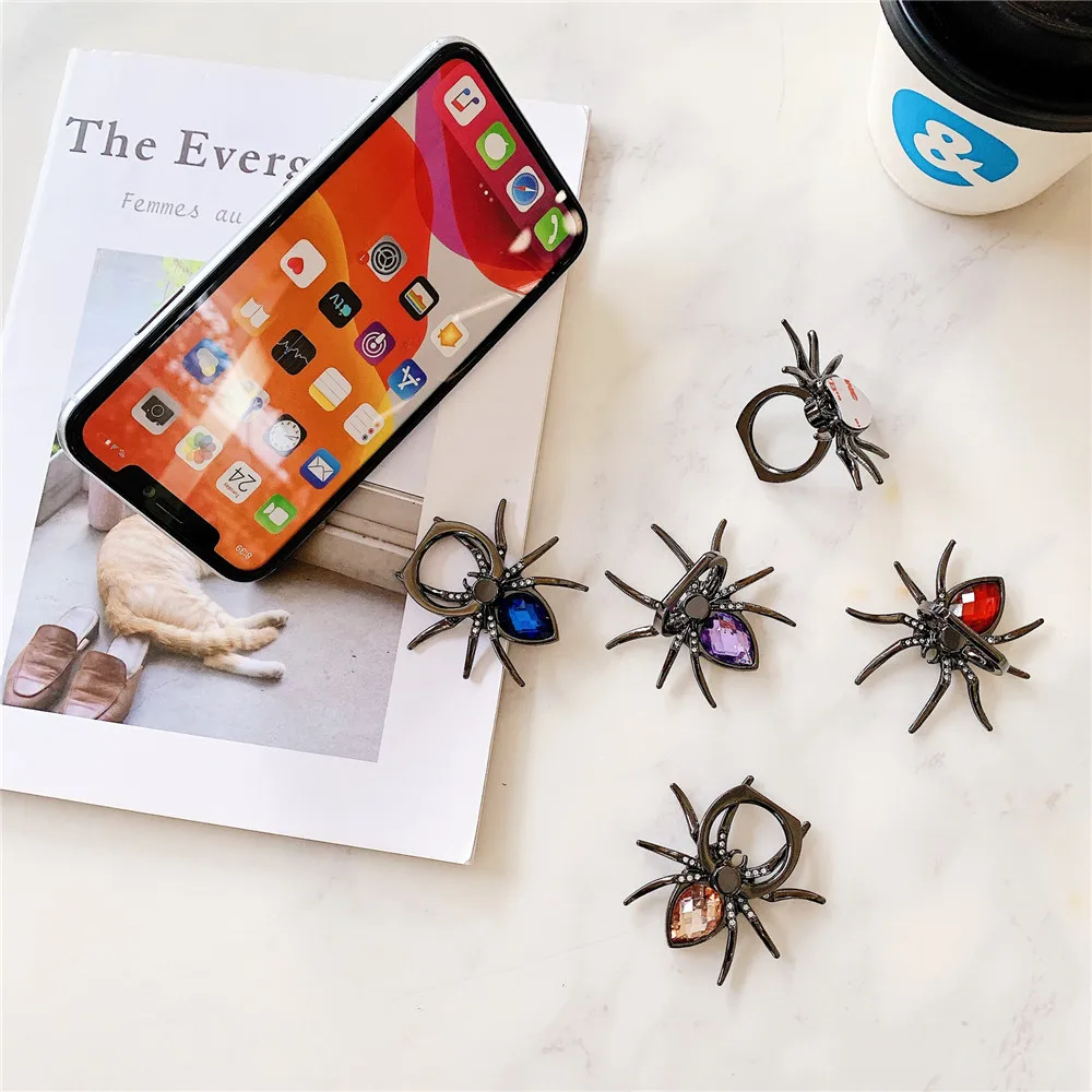 diamond metal finger ring holder spider mobile phone stand universal 360 rotate smartphone foldable bracket for iphone12 xs free global shipping