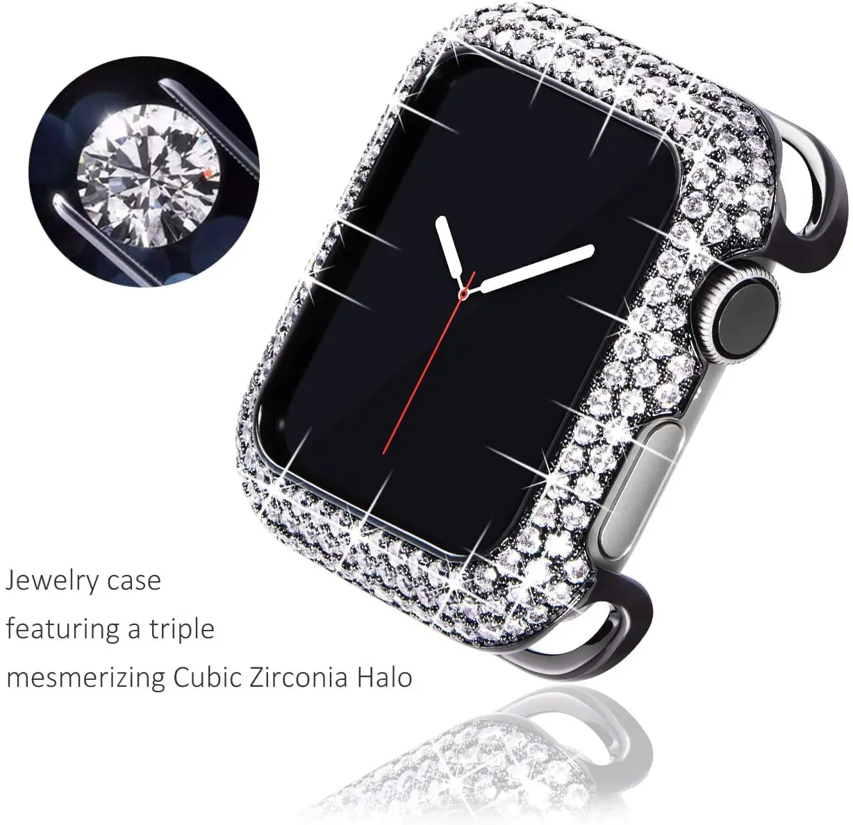 

Luxury Women Copper Bumper for Apple Watch Case 44/40mm 42/38mm Diamond Bling Metal Cover for iWatch Series SE/6/5/4/3/2