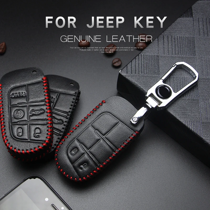 Автомобильный кожаный брелок для ключей Jeep Renegade Compass Wrangler Grand Cherokee Patriot Liberty чехол