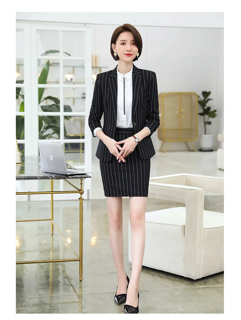 

Professional pants set Temperament Slim Long Sleeve Women's Striped Gray Suit Two-Piece Set Winter business office suit 2019
