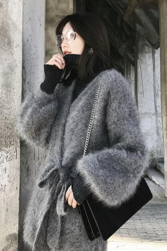 Женский длинный кардиган из натуральной норки и кашемира |