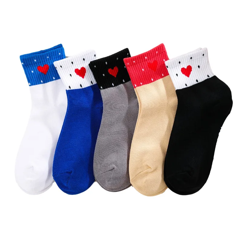 Женские носки с красным сердцем милые Простые хлопковые для колледжа новинка