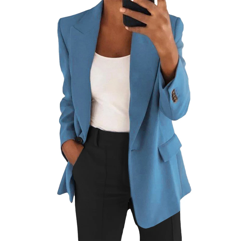 

Single Button Blazer Jacket Women Long Sleeve Solid Color Jacket 2021 Autumn Elegant Tops Office Lady Slim Blazer Suit Outerwear