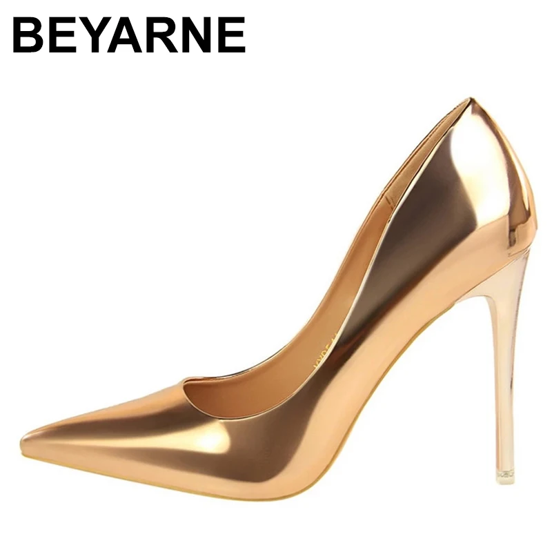 

BEYARNE Shoes Woman Pumps Patent Leather High Heels Shoes Women Basic Pump Wedding Shoes Female Stiletto Women Heel Plus Size 43
