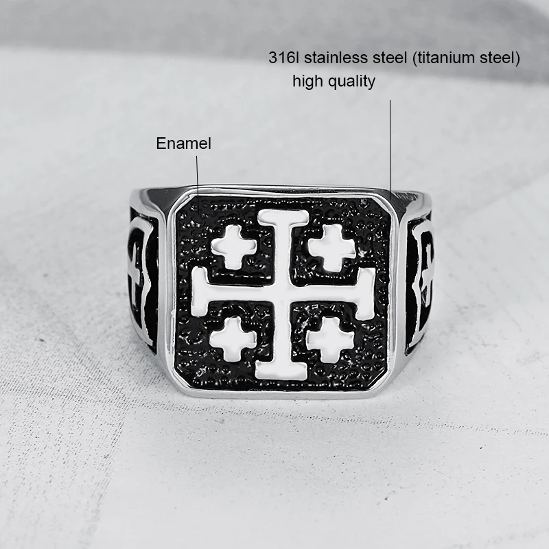 Knights Jerusalem Crusader Cross для мужчин печатка кольцо панк-рок Иисуса мужские кольца Титан Нержавеющая сталь Байкер группа Готический DCR068