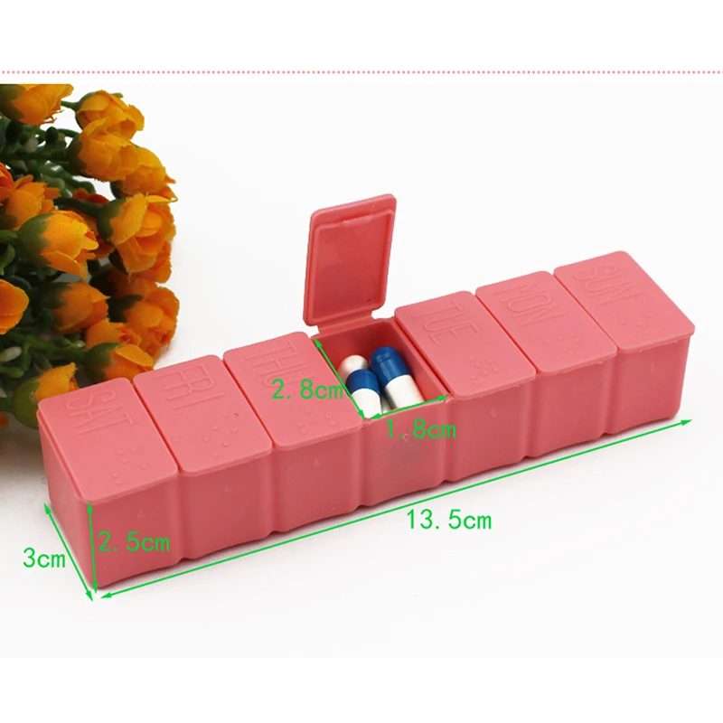 

1PCS 7 Days Plastic Pill Box Pill Tablet Organizer Case Medicine Cases Storages Weekly Tablet Braille Recognition Wholesale