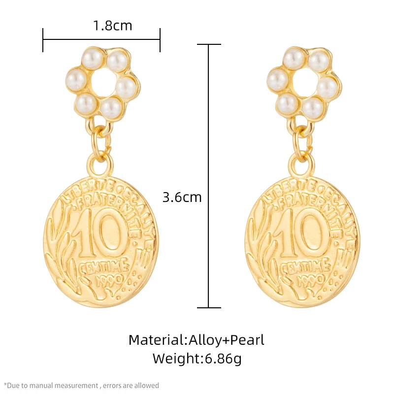 

Women's Earrings Round Design Earrings for Women Statement Geometric Coin Pearl Pendants Earrings 2021 Dangle Earrings Jewelry