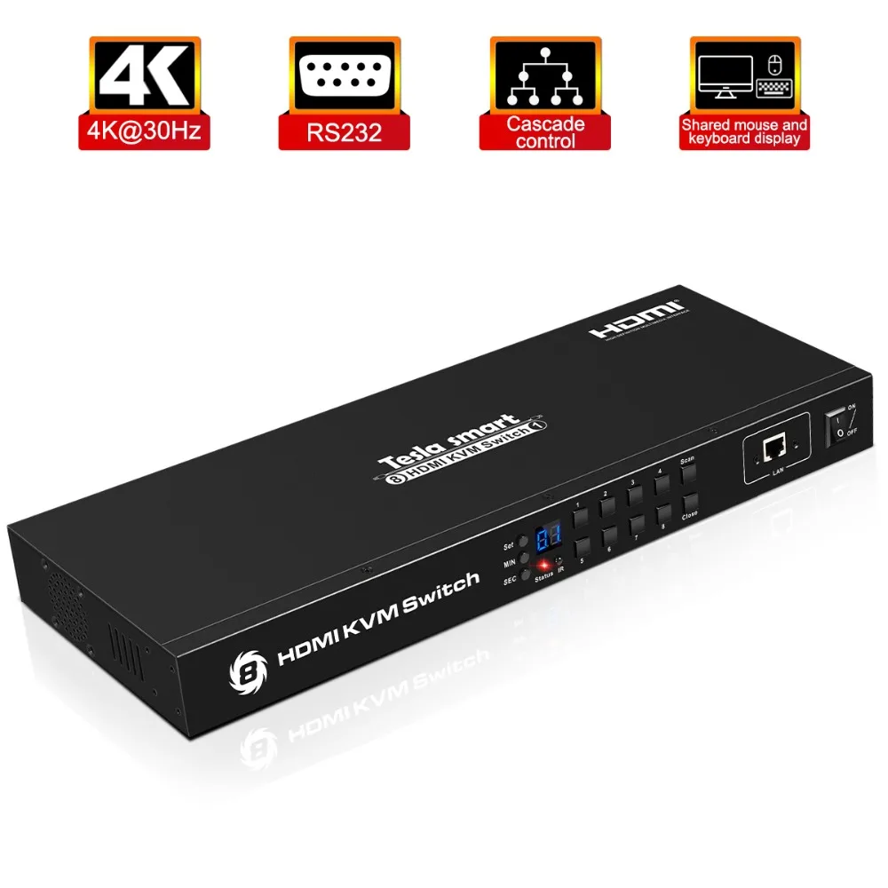 Tesla smart KVM USB HDMI переключатель 8 портов KVM HDMI коммутатор KVM переключатель HDMI Поддержка 3840*2160/4 K 2 шт стойки уши стандарт 1U