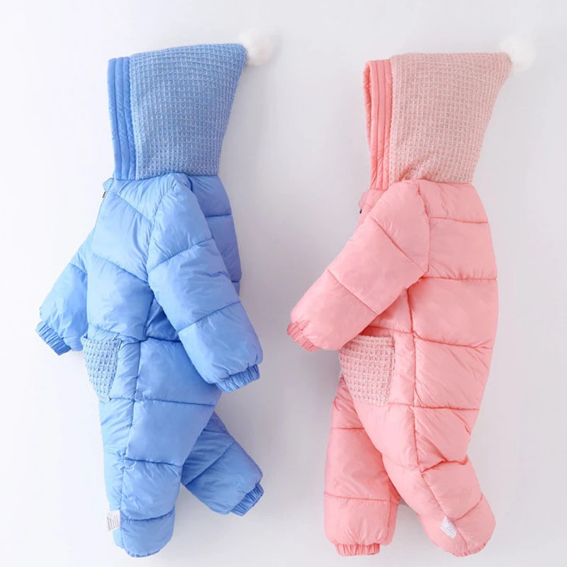 Детское пуховое пальто для новорожденных синий утепленный комбинезон с