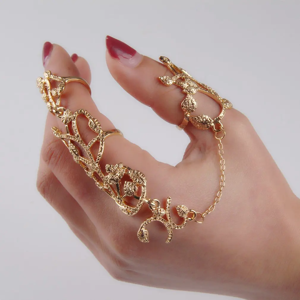 Элегантные кольца в виде цветка с листьями несколько пальцев набор кристаллов