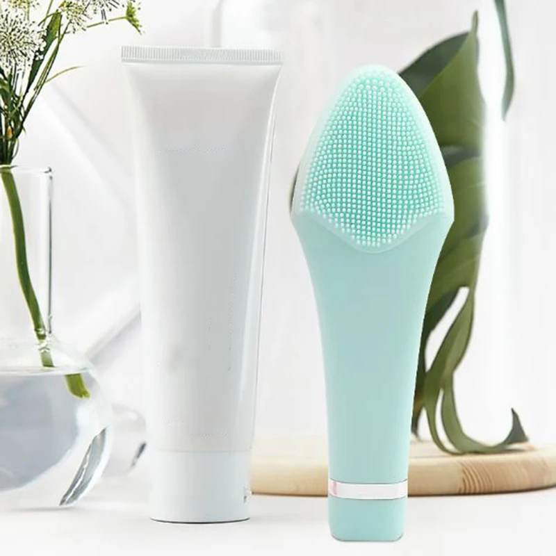 Зеленая Очищающая щетка для лица Sonic Vibration Face Cleaner Silicone Deep Pore Cleaning Electric Waterproof Massage