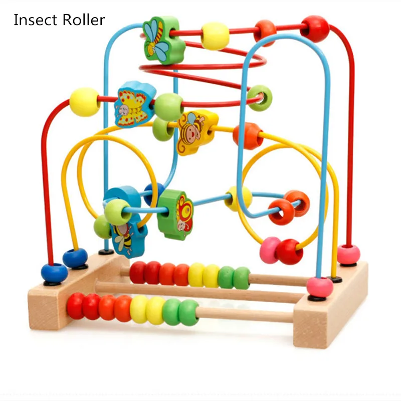 Insect Roller Деревянный шарик лабиринт игрушка Монтессори фрукты американские горки Развивающие детские математические игрушки для детей PHOOHI - Цвет: Insect Roller