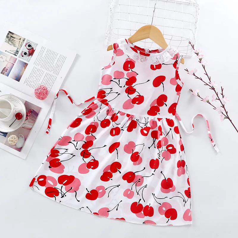 

Girls Beach Dress 2022 Summer New Princess Dresses Fashion Casual Childrens Clothing Sleeveless Printed Party Clothes Promotion