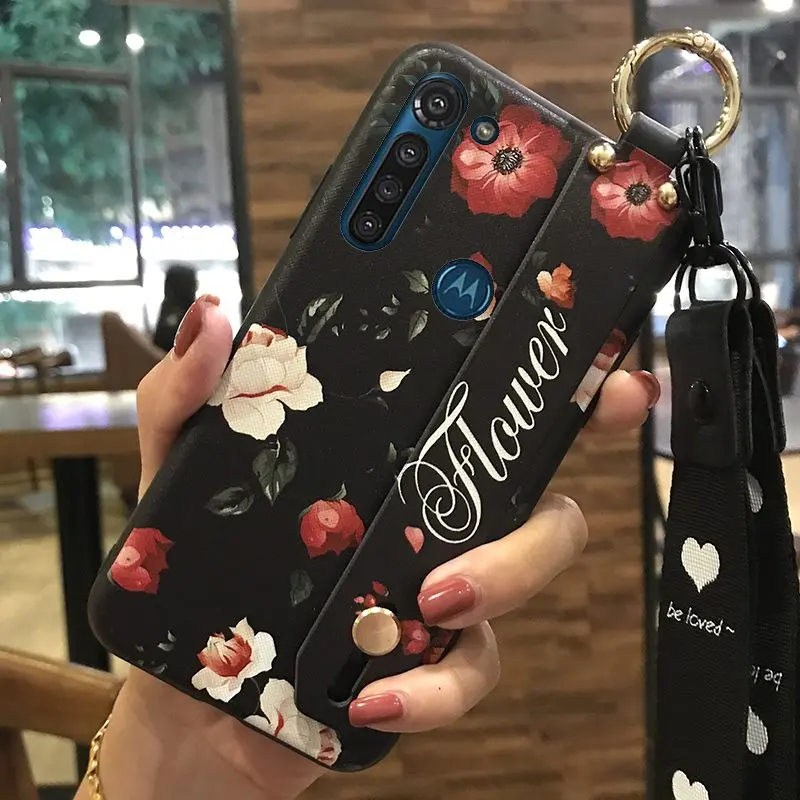 Противоударный силиконовый чехол на запястье для телефона Moto G8 Power Flower Series