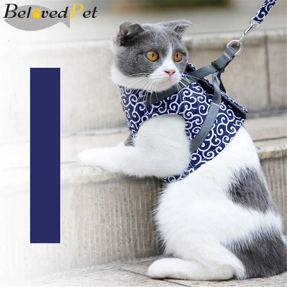 BlovedPet японский стиль кошка жилет поводок набор дышащая сетка воротник для кошек