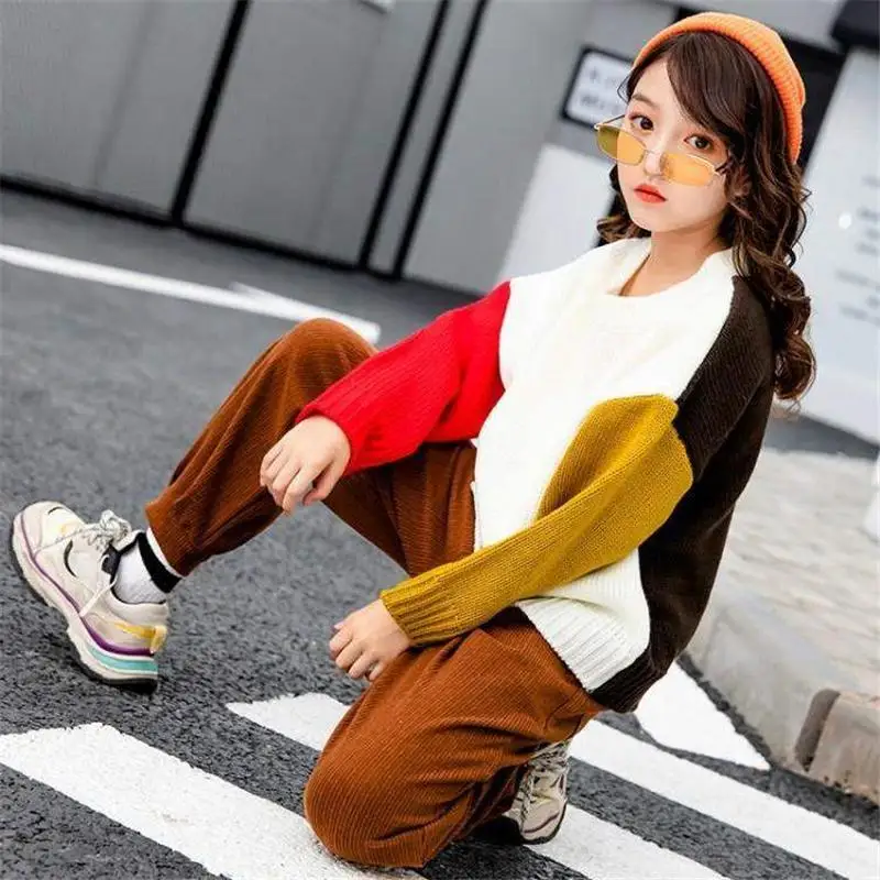

2020 Autumn WInter Children Girls O-Neck Long Sleeve Sweaters Kids Girls Colorful Casual Knitted Tops Teenage Warm Pullovers K49