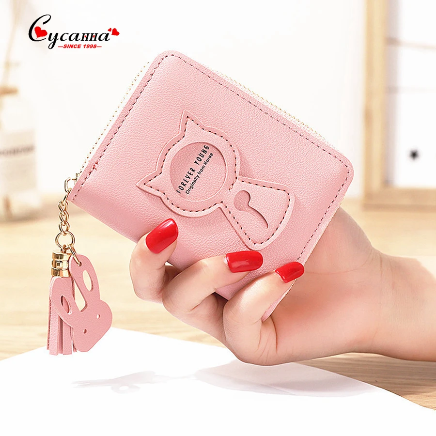 Милый маленький кожаный кошелек с кошкой для женщин роскошный бренд Мини женские