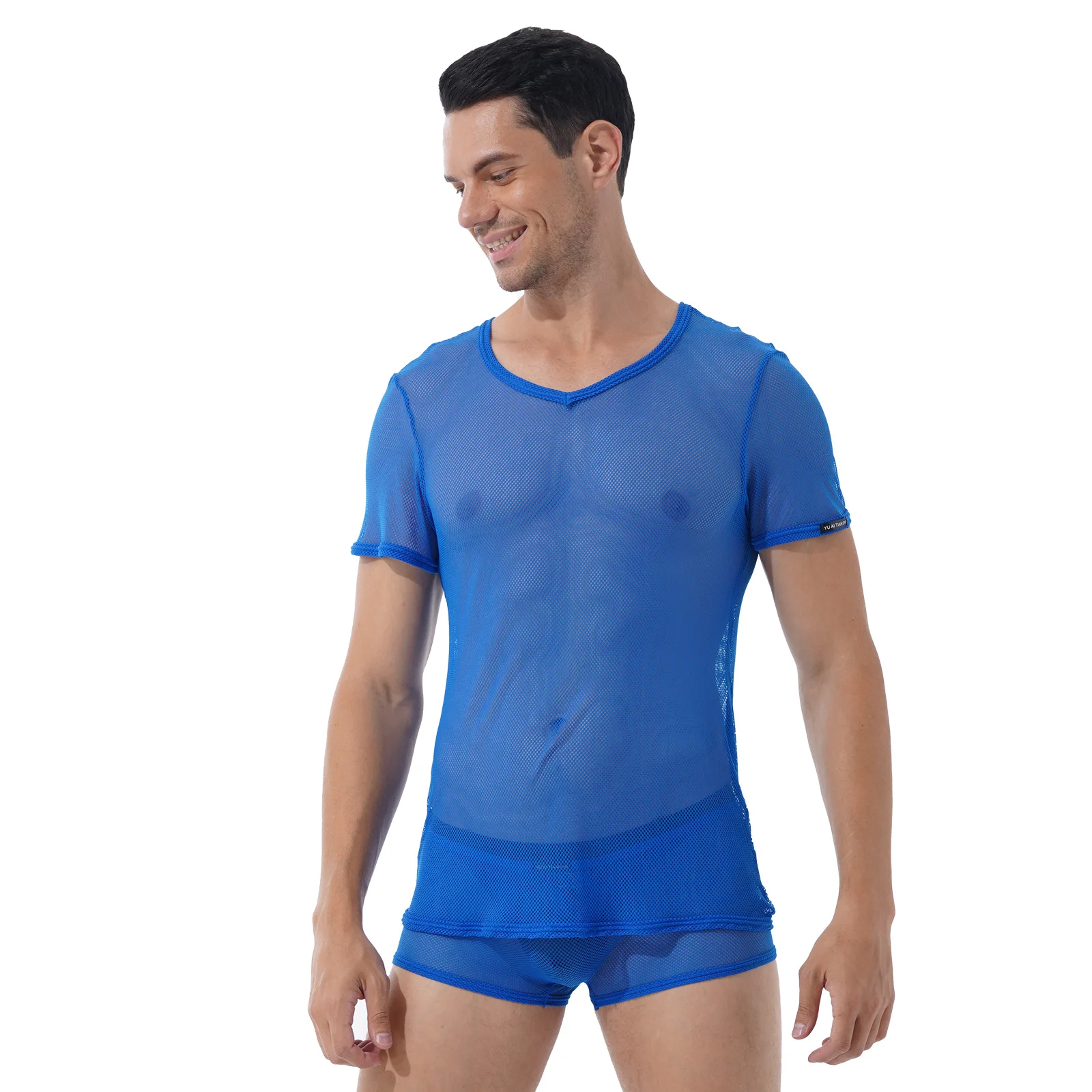 Сетчатые пижамные комплекты Мужская одежда для сна летний комплект из двух