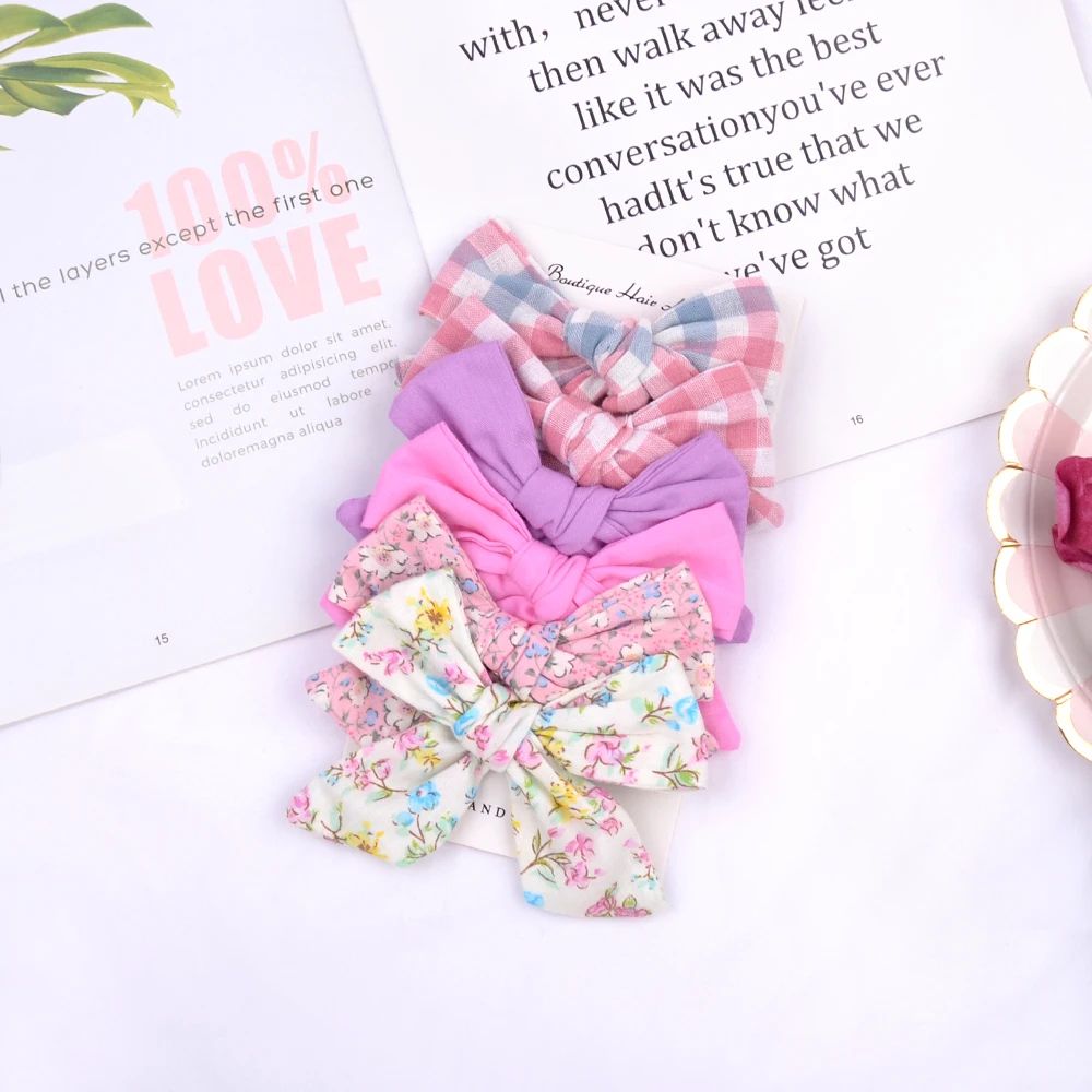 

6pcs/set Flower Cotton Hair Bows With Clip For Baby Girls Plaid Boutique Hair Clips Hairgrip Barrettes Headwear Hair Acesssories