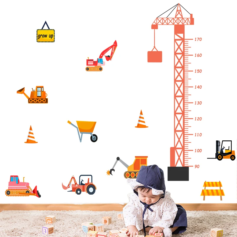 

Настенные 3D-Наклейки для детской комнаты с измерителем высоты экскаватора, мультяшная схема роста в гостиной, Настенная художественная нак...