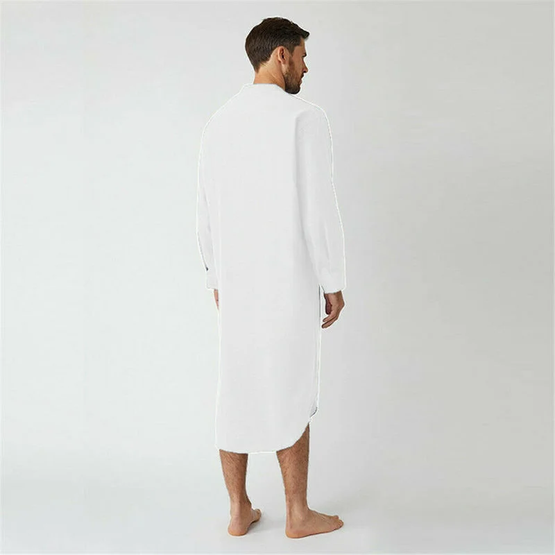 Cotton Islamic Clothing Men Long Nightshirt One Piece Nightgown Large Bathrobe Caftan Vacation Saudi Dress Men Thobe Robe Muslim