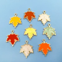 5pcs gold plated enamel zinc alloy maple leaf charms for diy necklace fashion bracelet earrings jewelry making craft accessories
