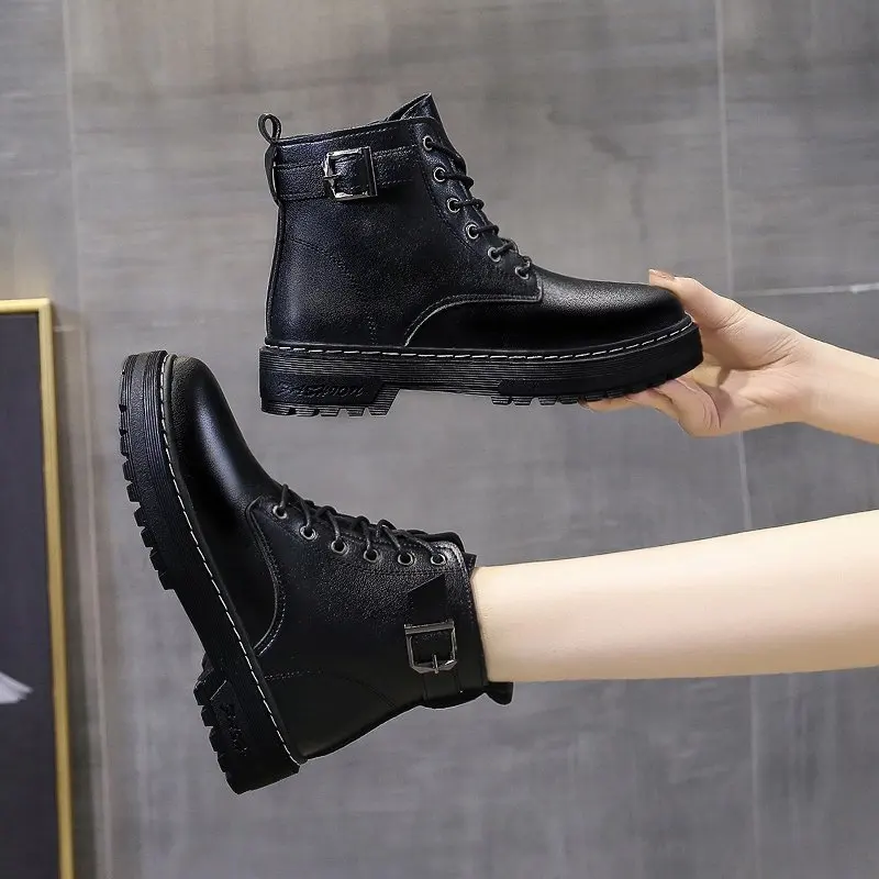 

Ботинки мужские на шнуровке, Кожаные полуботинки мартинсы, мотоциклетные ботинки, черные, весна-осень