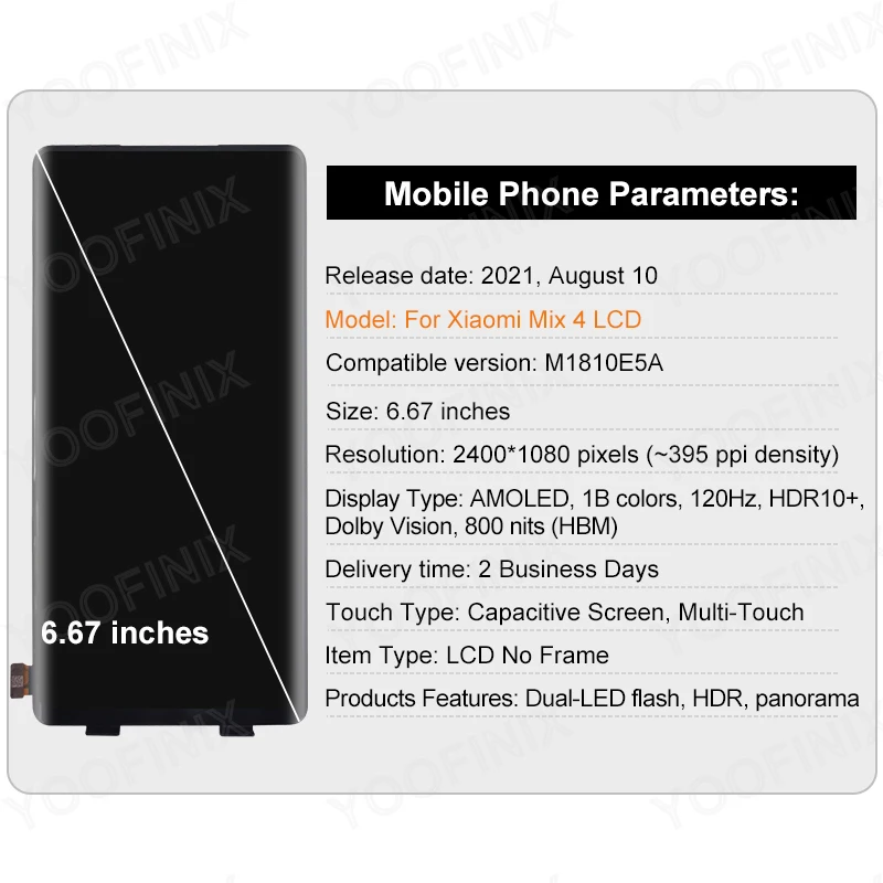 Pantalla LCD Original de 6,67 pulgadas para Xiaomi Mi Mix 4, piezas de repuesto para Digitalizador de pantalla t&aacute;ctil, 5G-1