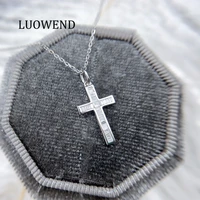 luowend 100 18k white gold pendant necklace real natural diamond jewelry women engagement necklace birthday gift cross pendant
